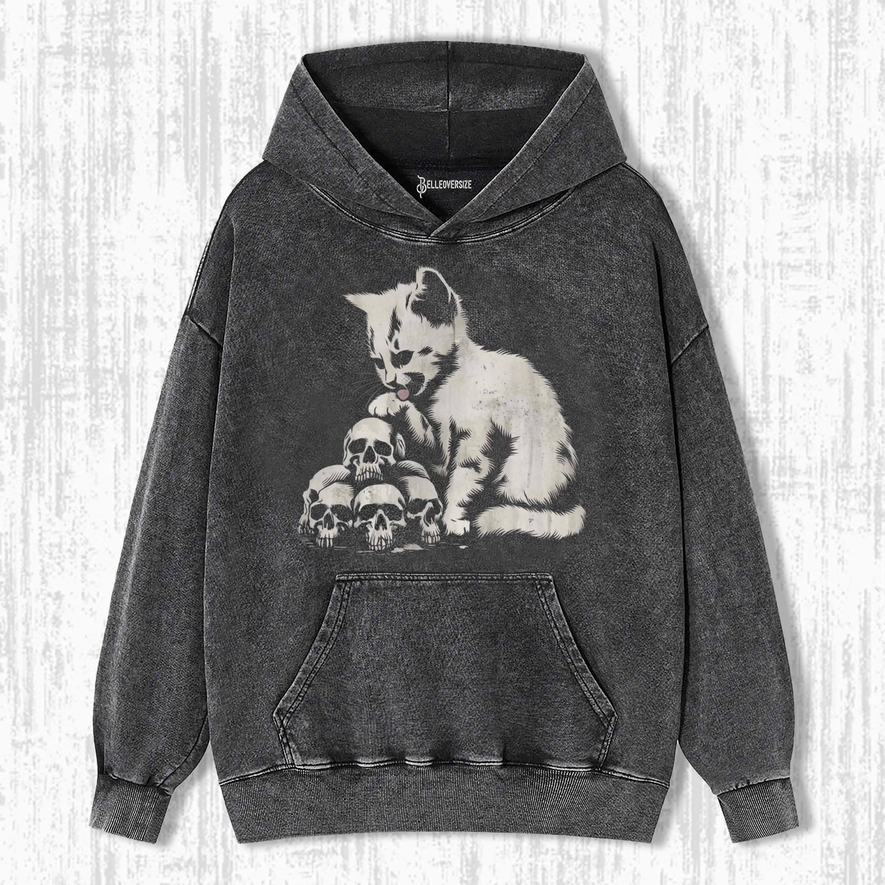 SPOOKY CAT SKULL VINTAGE HOODIE