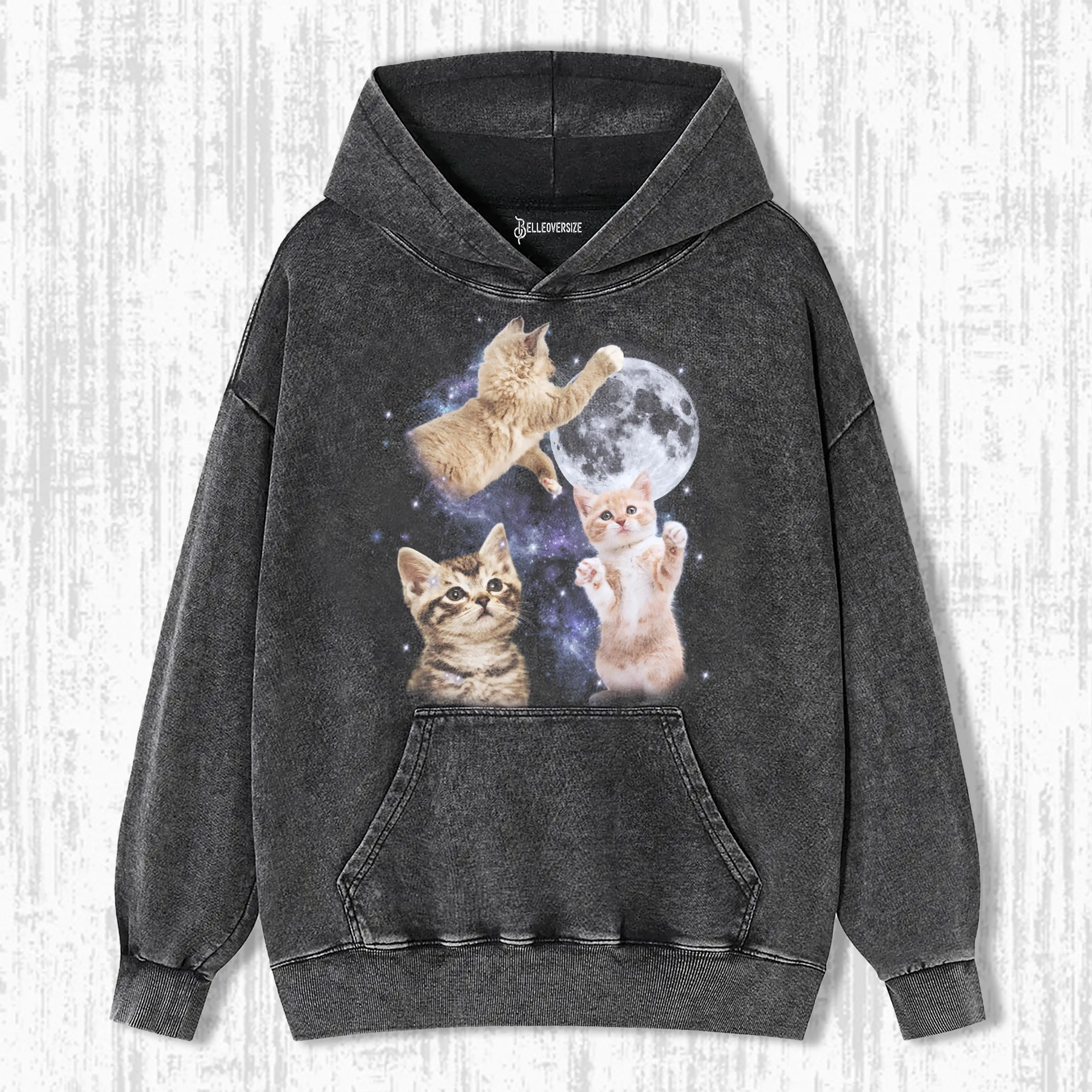 THREE CATS RETRO MOON GRAPHIC HOODIE