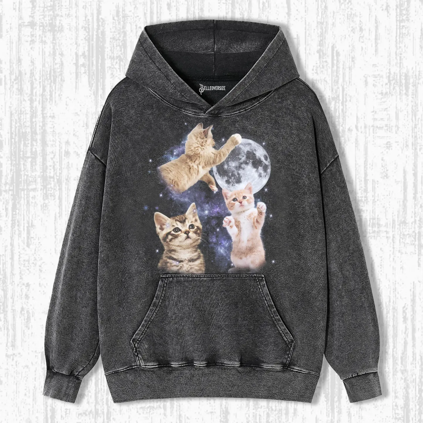 THREE CATS RETRO MOON GRAPHIC HOODIE