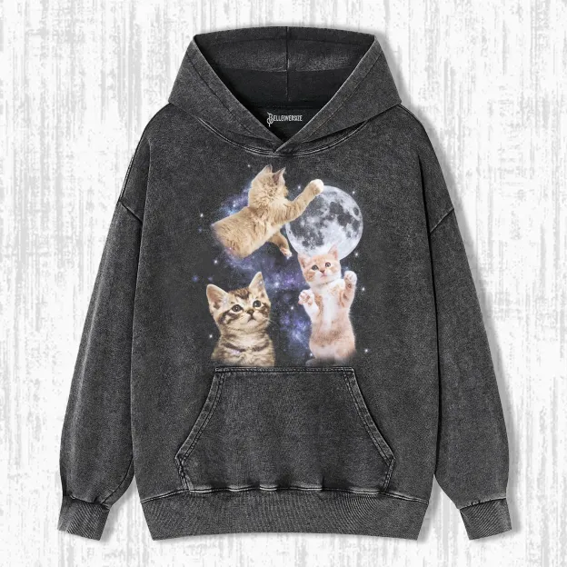 THREE CATS RETRO MOON GRAPHIC HOODIE