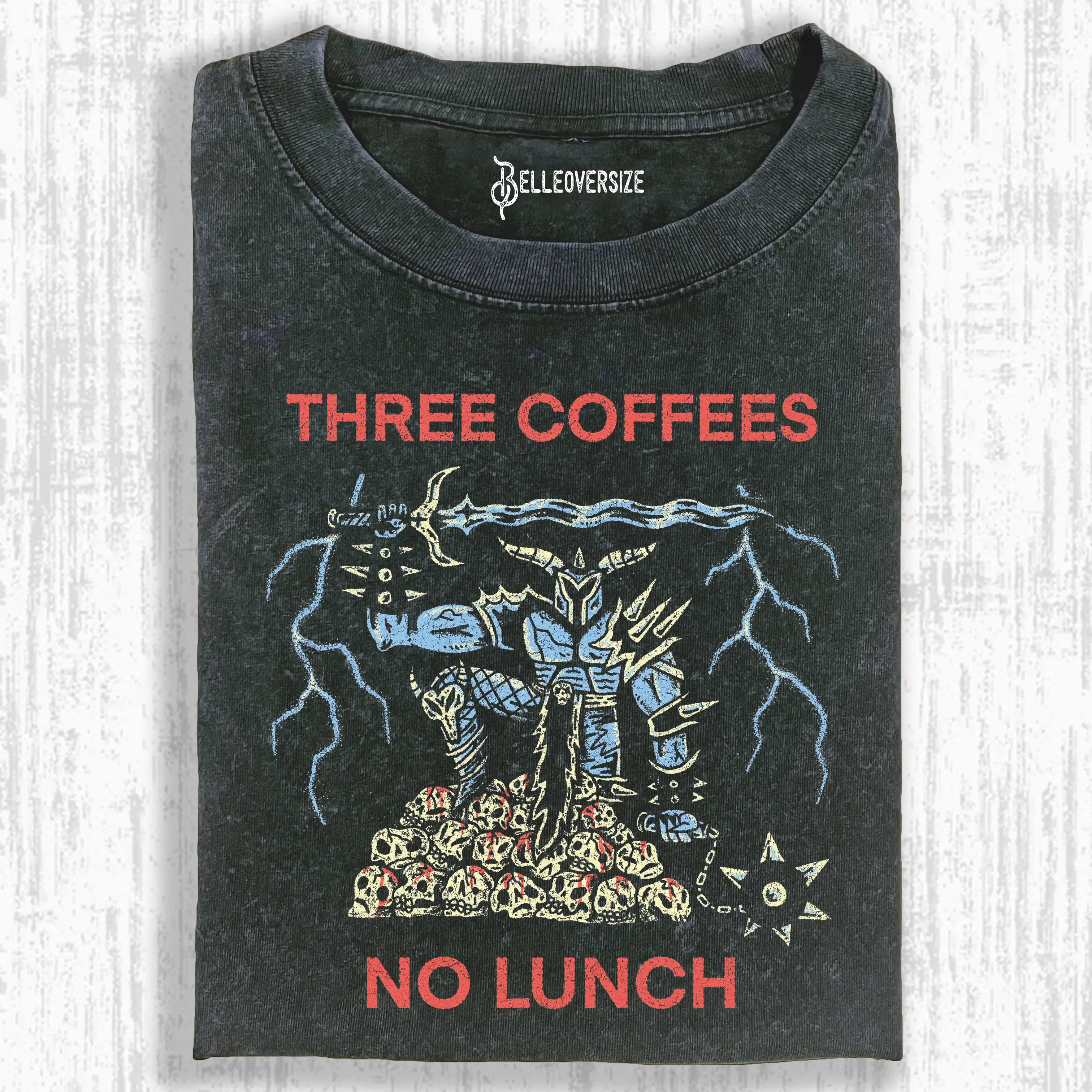 THREE COFFEES NO LUNCH T-SHIRT