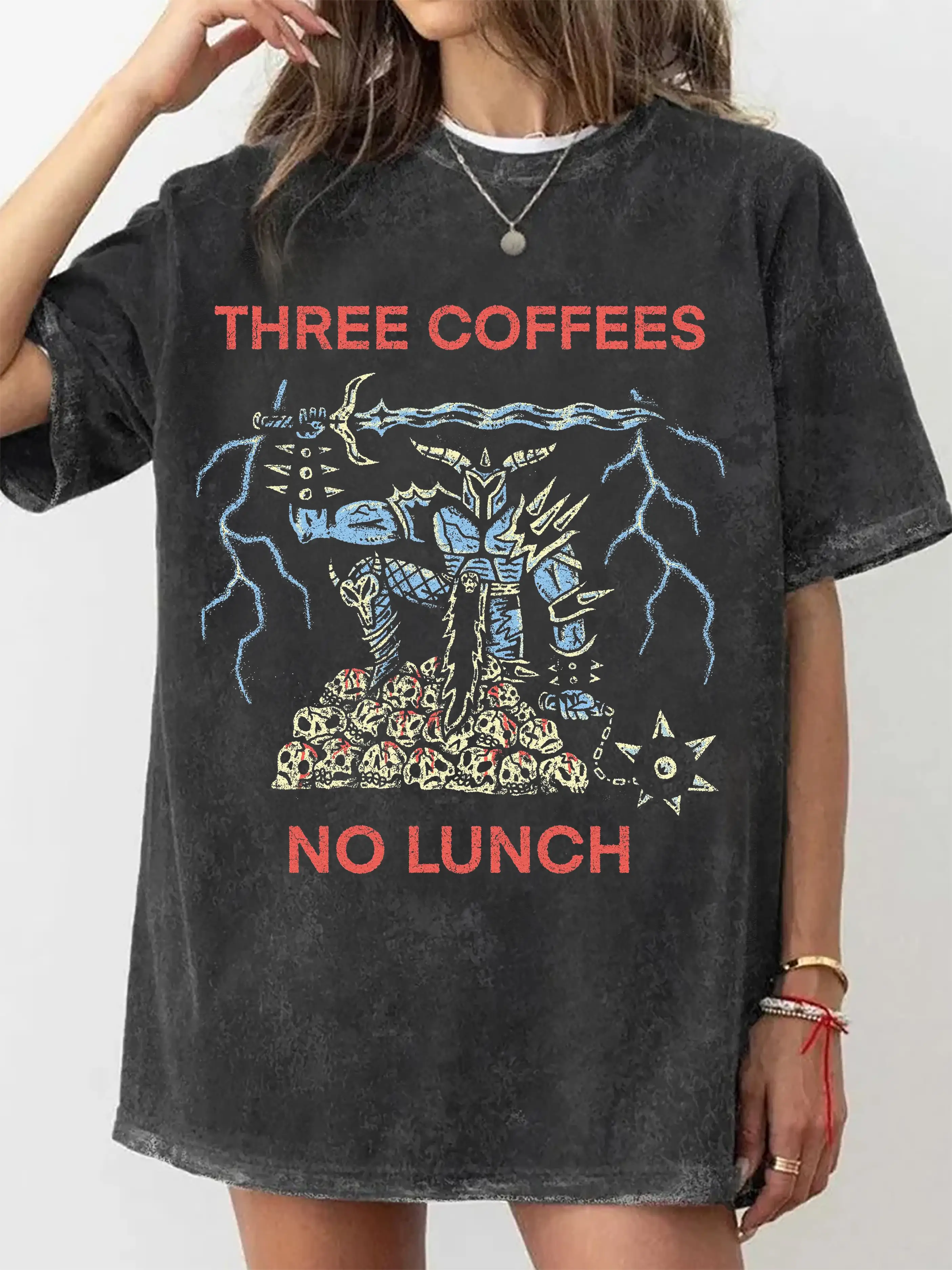 THREE COFFEES NO LUNCH T-SHIRT