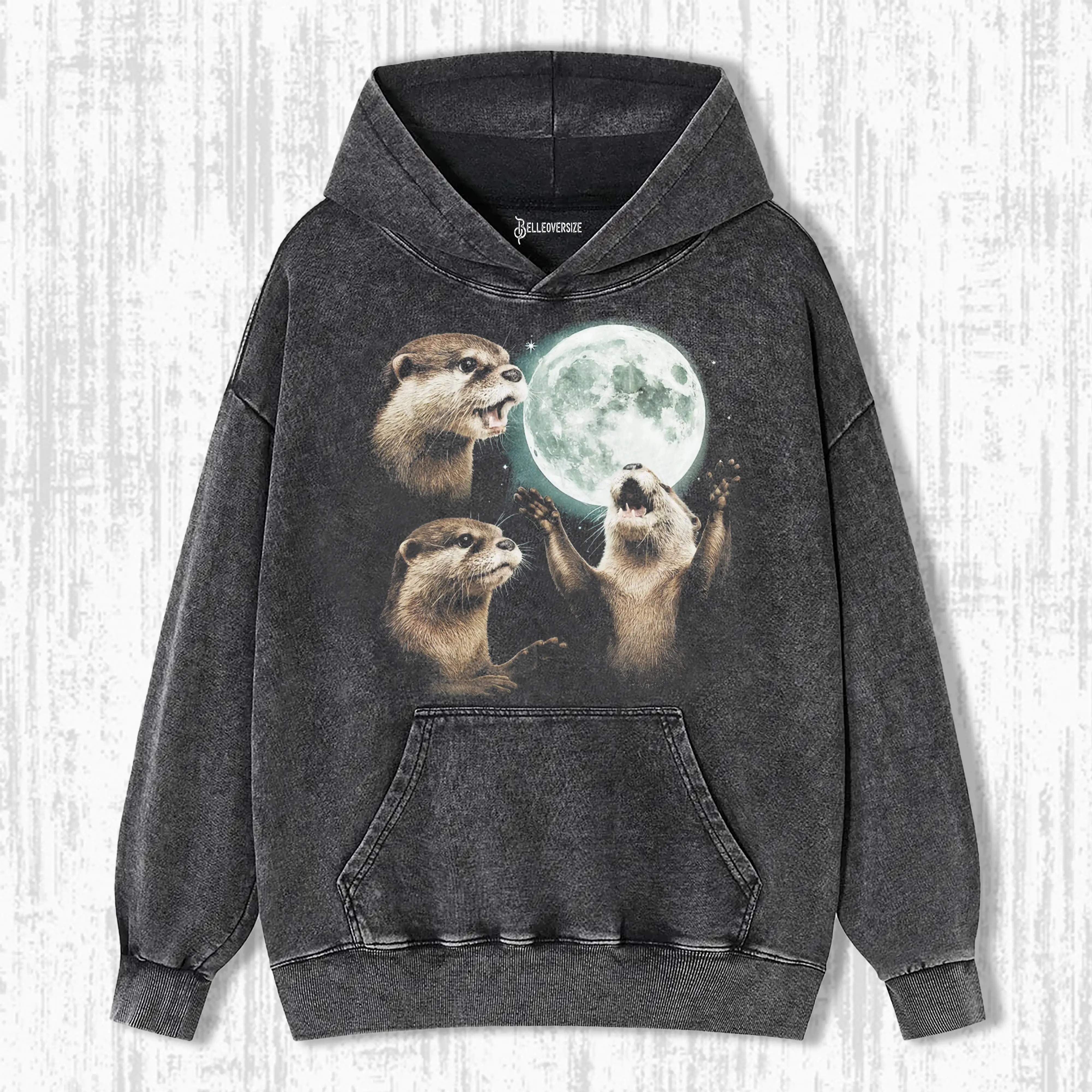 THREE OTTERS MOON  HOODIE