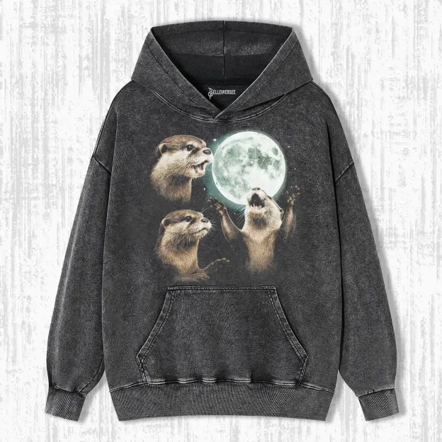 THREE OTTERS MOON  HOODIE