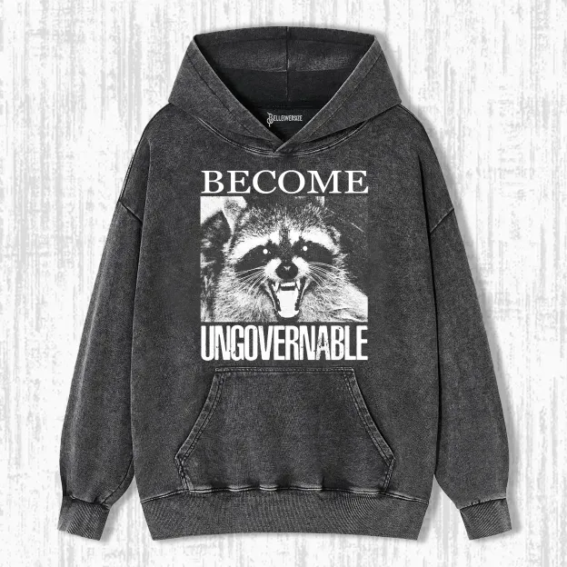 VINTAGE ANGRY RACCOON BECOME UNGOVERNABLE  HOODIE