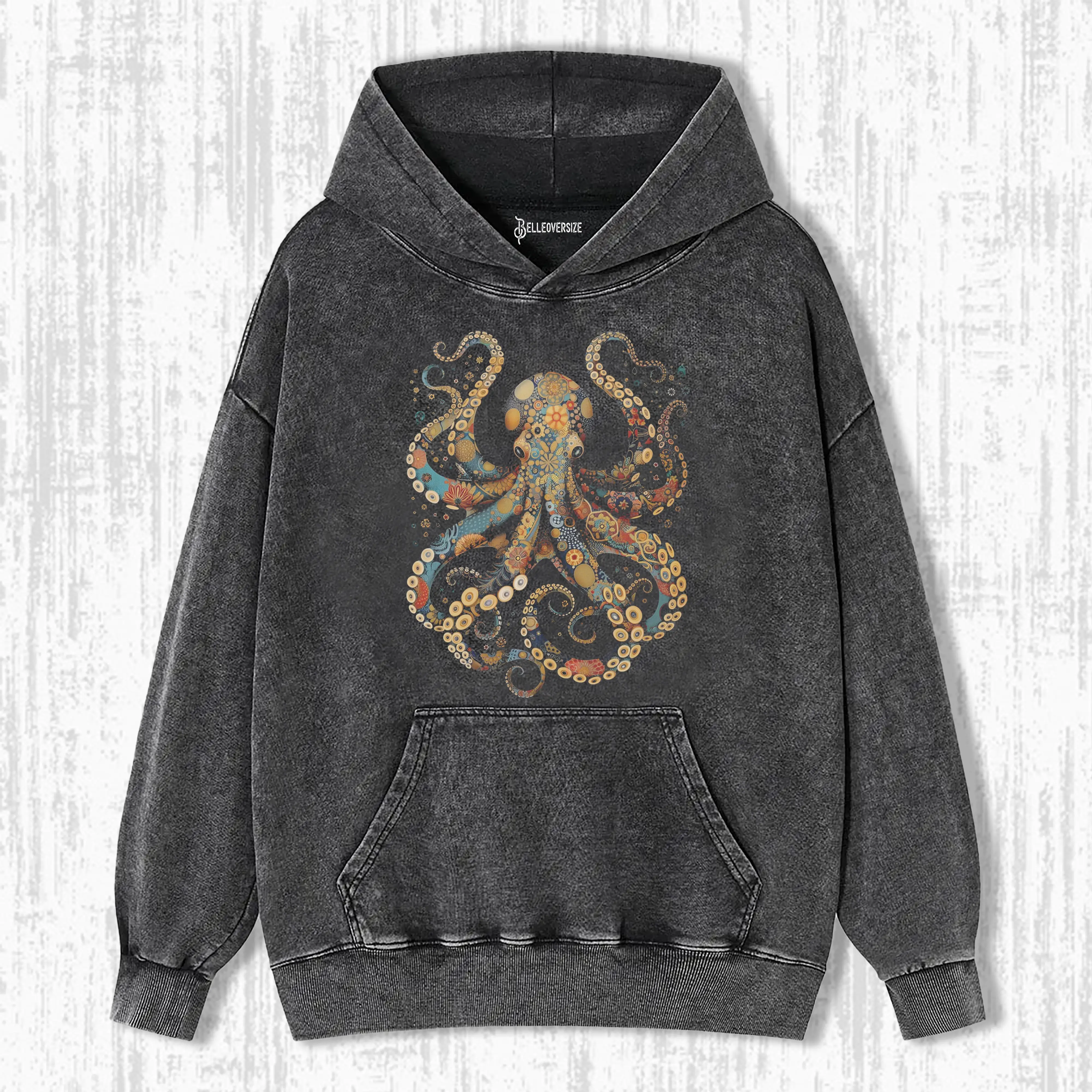 VINTAGE FLOWER PATTERNS FLORAL OCTOPUS HOODIE 