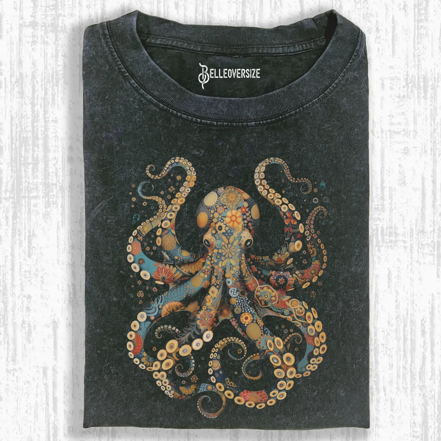 VINTAGE FLOWER PATTERNS FLORAL OCTOPUS T-SHIRT