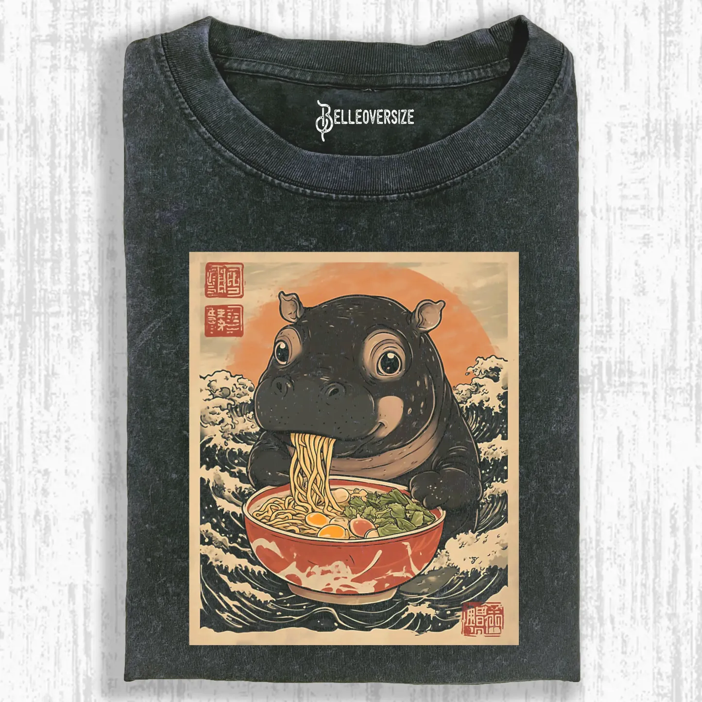 VINTAGE MOO DENG HIPPO EAT RAMEN WASHED T-SHIRT
