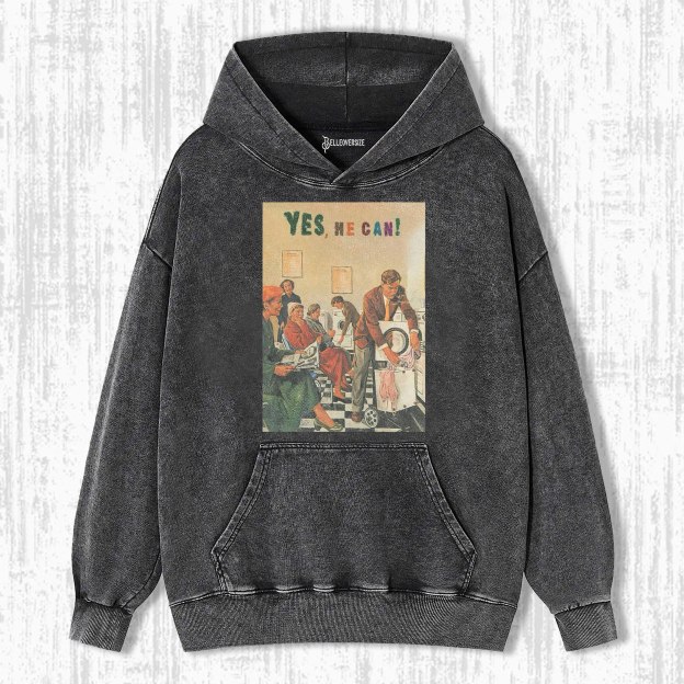 YES HE CAN RETRO HOUSEHOLD MAN GRAPHIC HOODIE