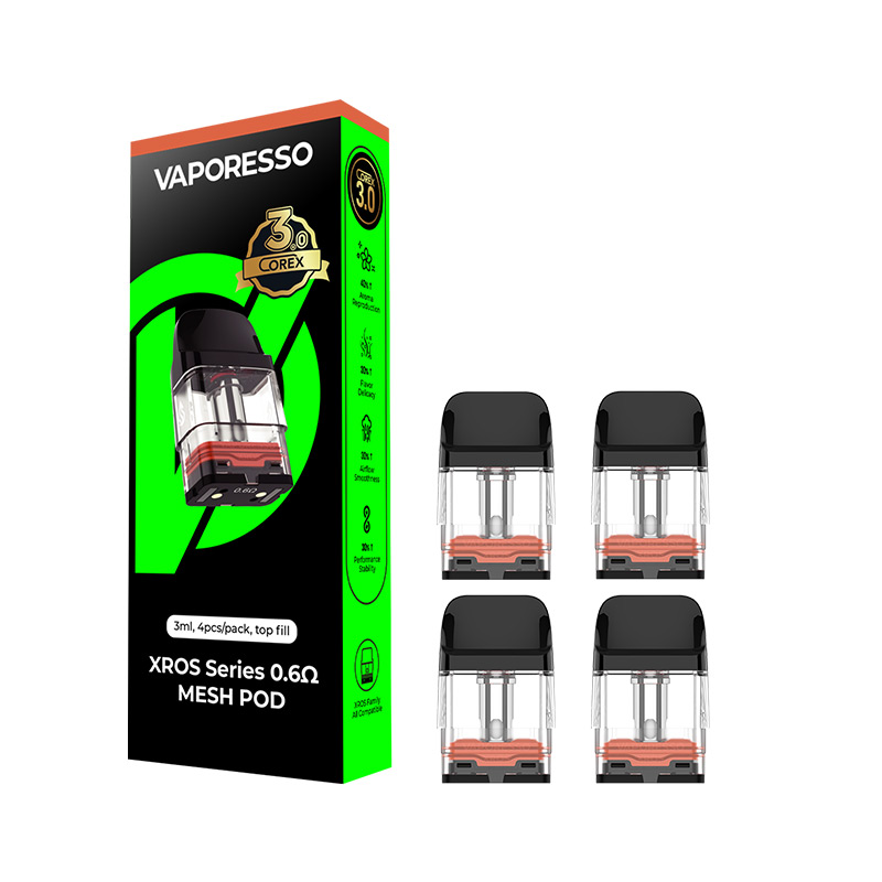 [Global-CN02] Vaporesso Xros Series Corex 3.0 Pod Cartridge for Xros 5/ Xros 5 MINI/ Xros / Xros 2 / Xros Mini / Xros 3 / Xros 3 Mini / Xros Nano / Xros 3 Nano / Xros Pro / Xros Cube / Xros 4 / Xros 4 Mini/Xros 4 Nano 2ml / 3ml (4pcs/pack)