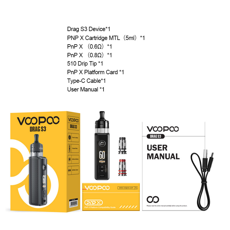 [Global-CN02] Voopoo Drag S3 60W Box Mod Kit with PnP X Cartridge MTL Pod 3000mAh