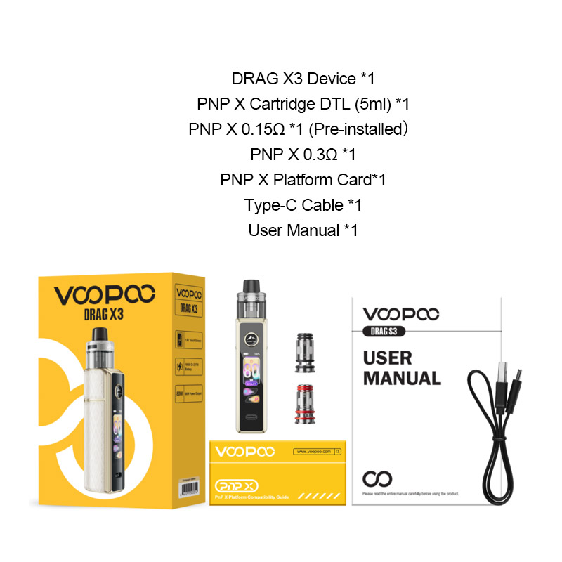 [Global-CN02][Pre-order] Voopoo Drag X3 80W Box Mod Kit with PnP X Cartridge DTL Pod