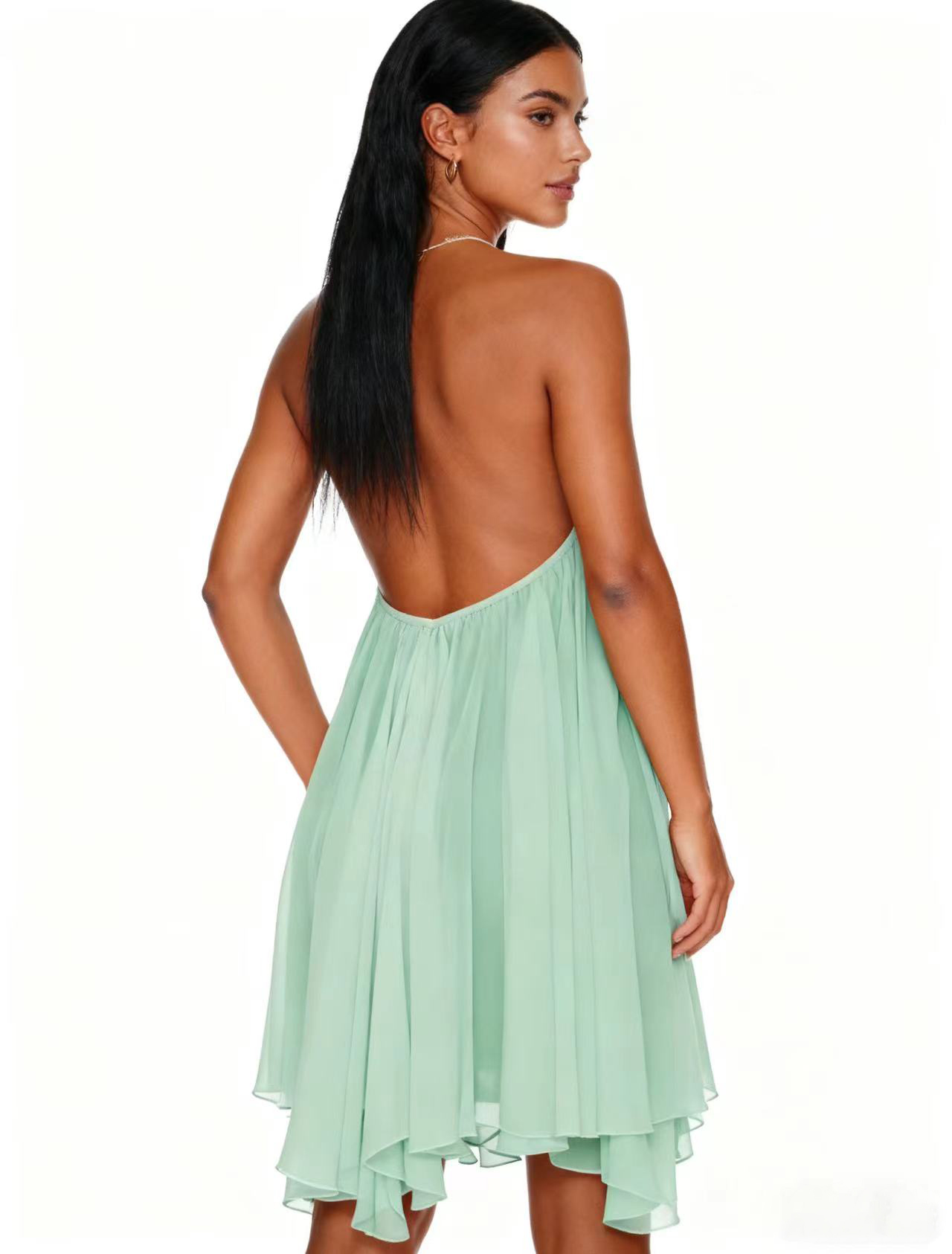 Elegant Halter Neck Flowy Asymmetric Dress