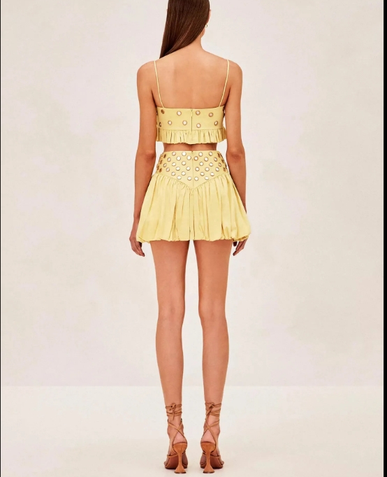 Callistari Cotton suspender mini mirror skirt set - handmade-CALLISTARI