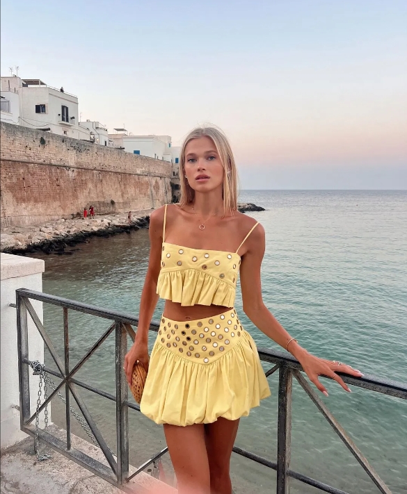 Callistari Cotton suspender mini mirror skirt set - handmade-CALLISTARI