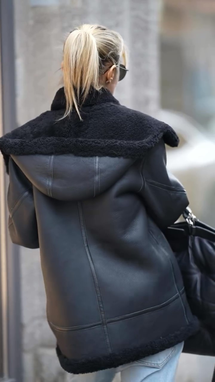 Oversized lapel fur jacket