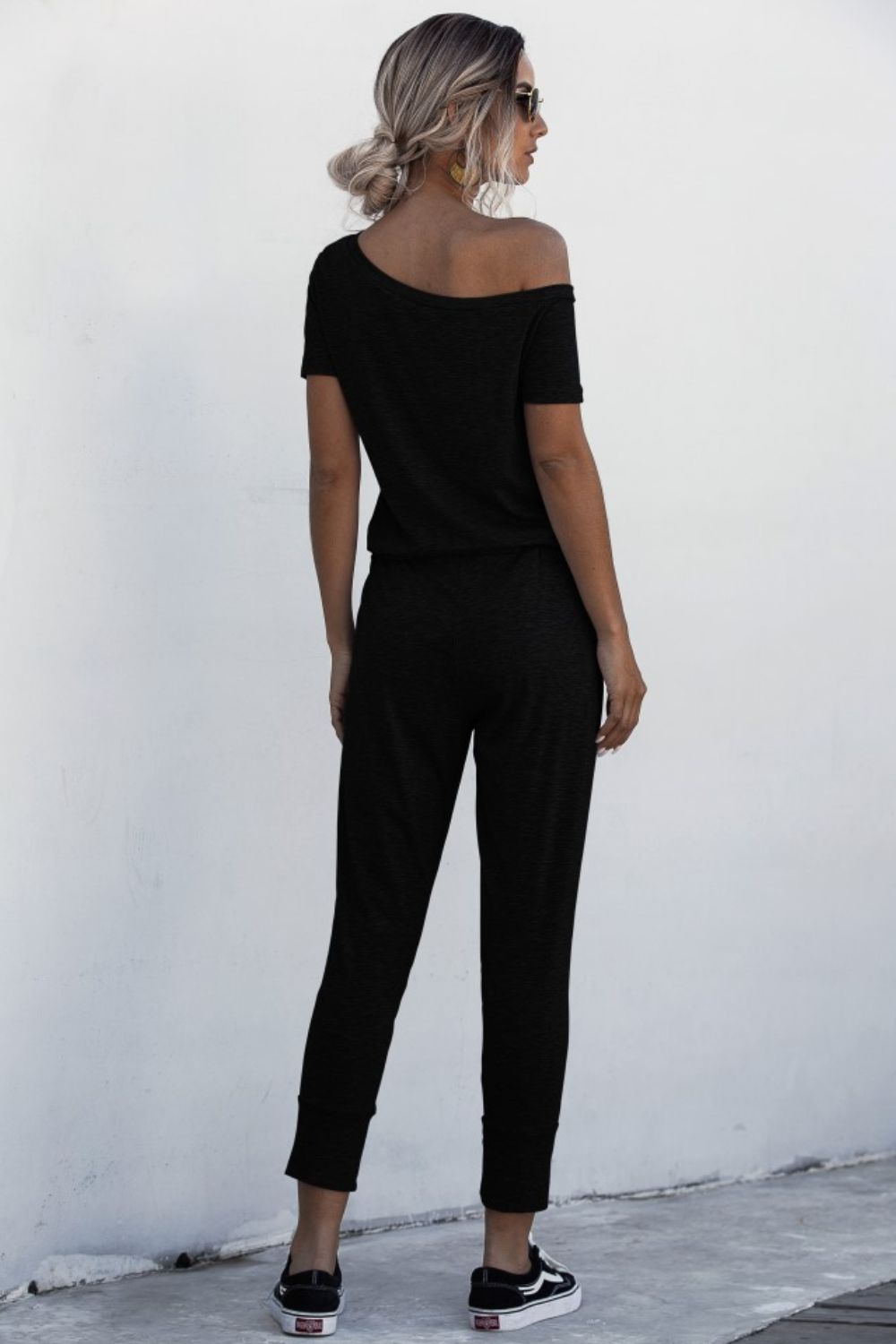 Asymmetrical Neck Tied Jumpsuit with Pockets-aritzao