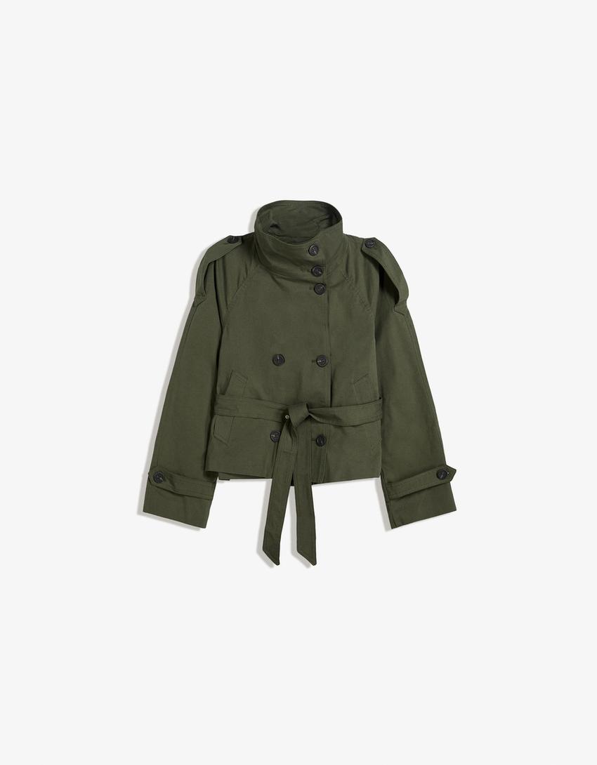 Sophisticated Belted Cropped Trench Jacket