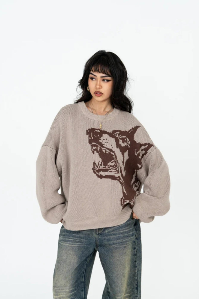 Doberman Graphic Knit Sweater-aritzao