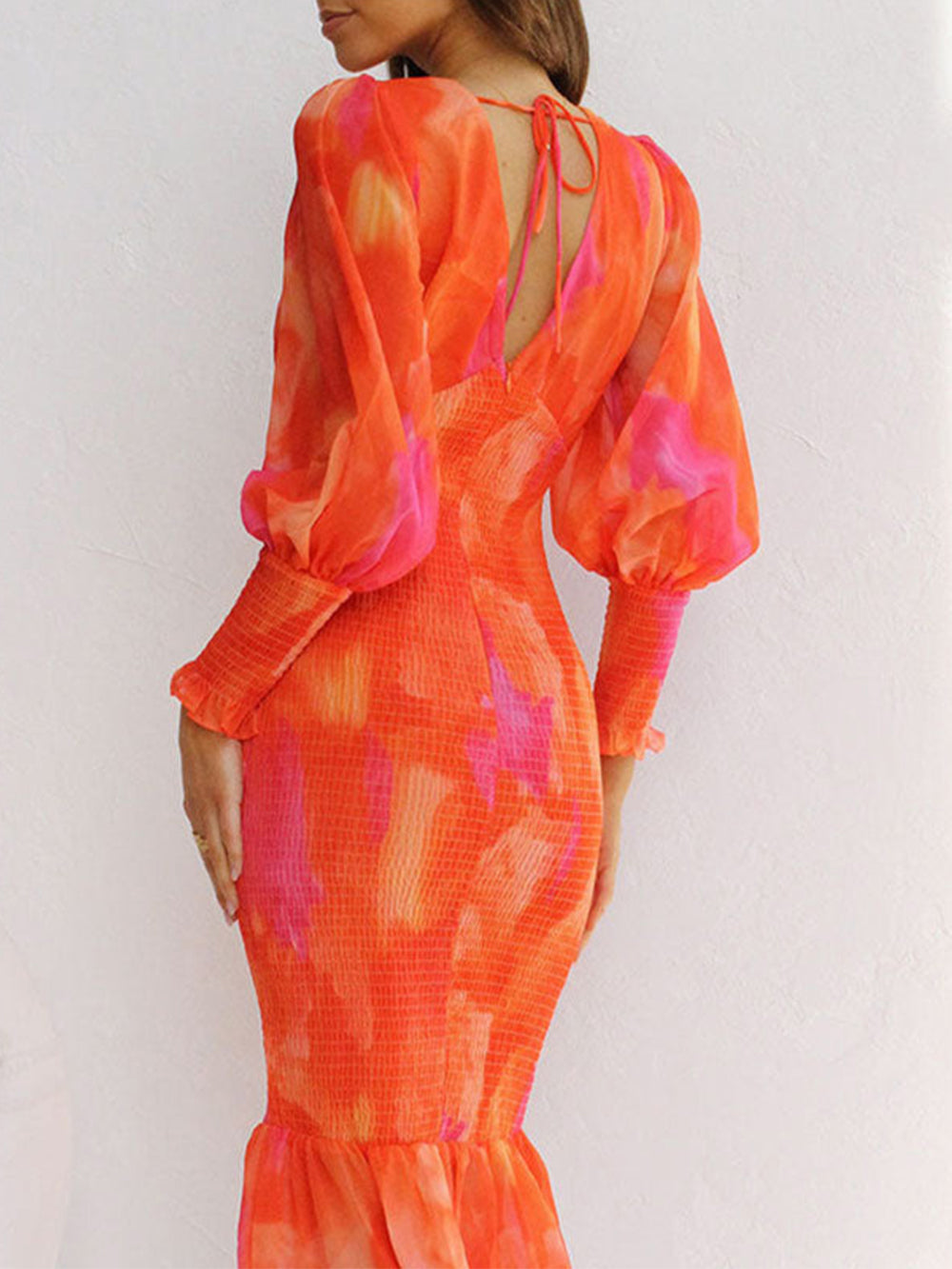 V-Neck Evening Gown Open Back Midi Dress-CALLISTARI