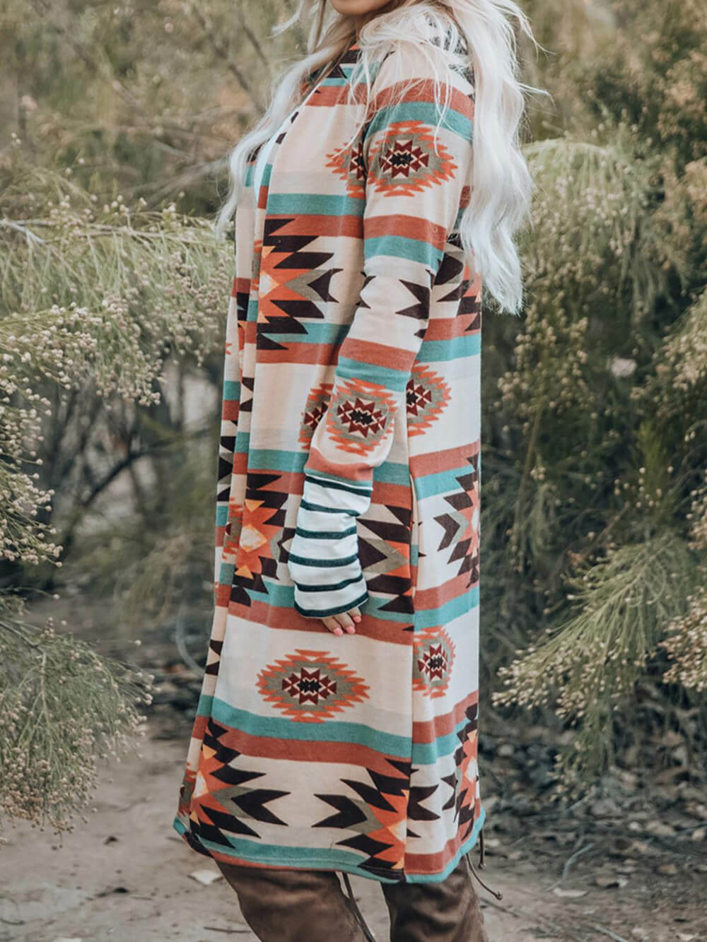 Multicolor Geometric Color Block Long Cardigan-CALLISTARI