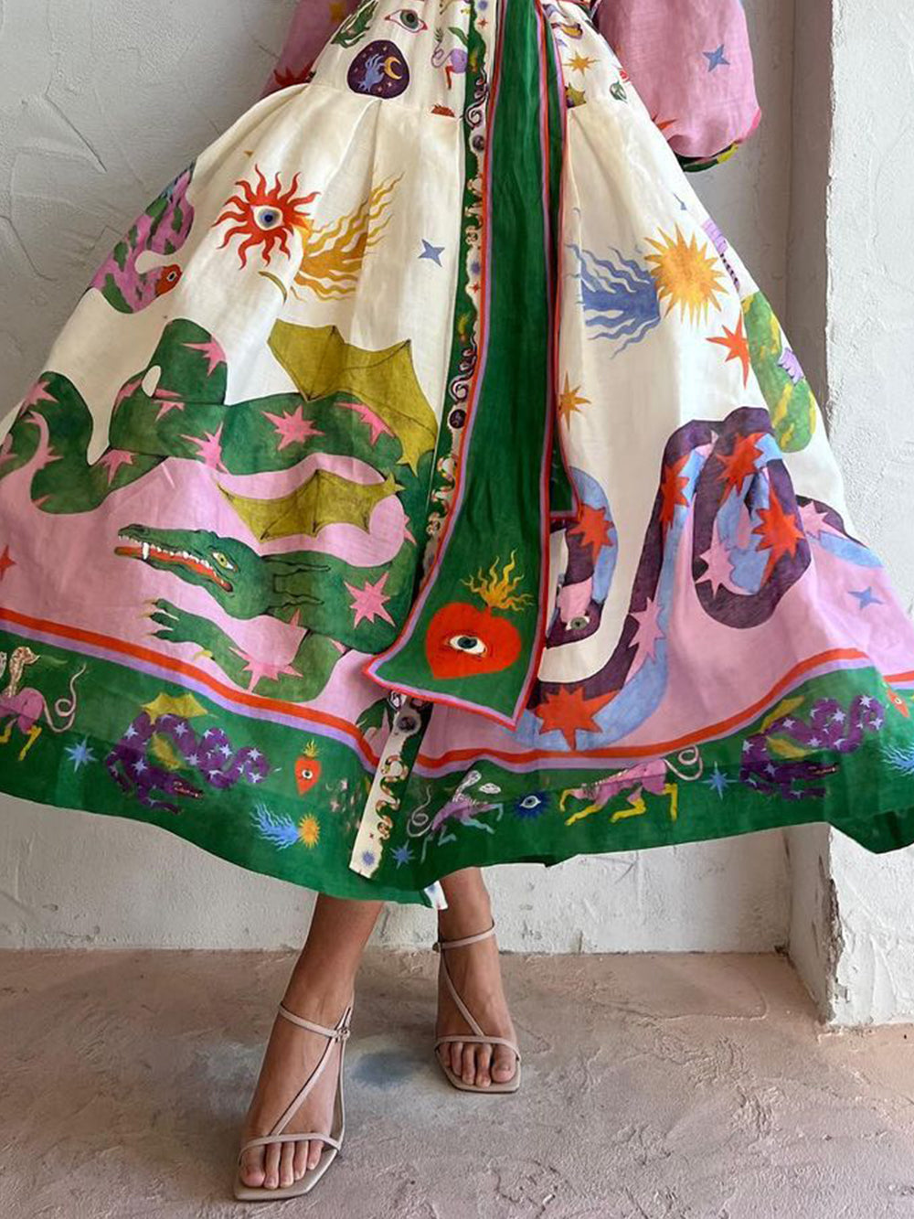 Pleated Long Sleeve Loose Dress-CALLISTARI