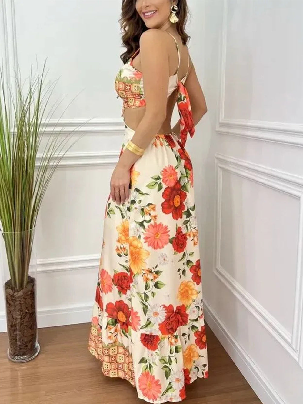 Sexy Hollow Backless Slim Print Dress-CALLISTARI