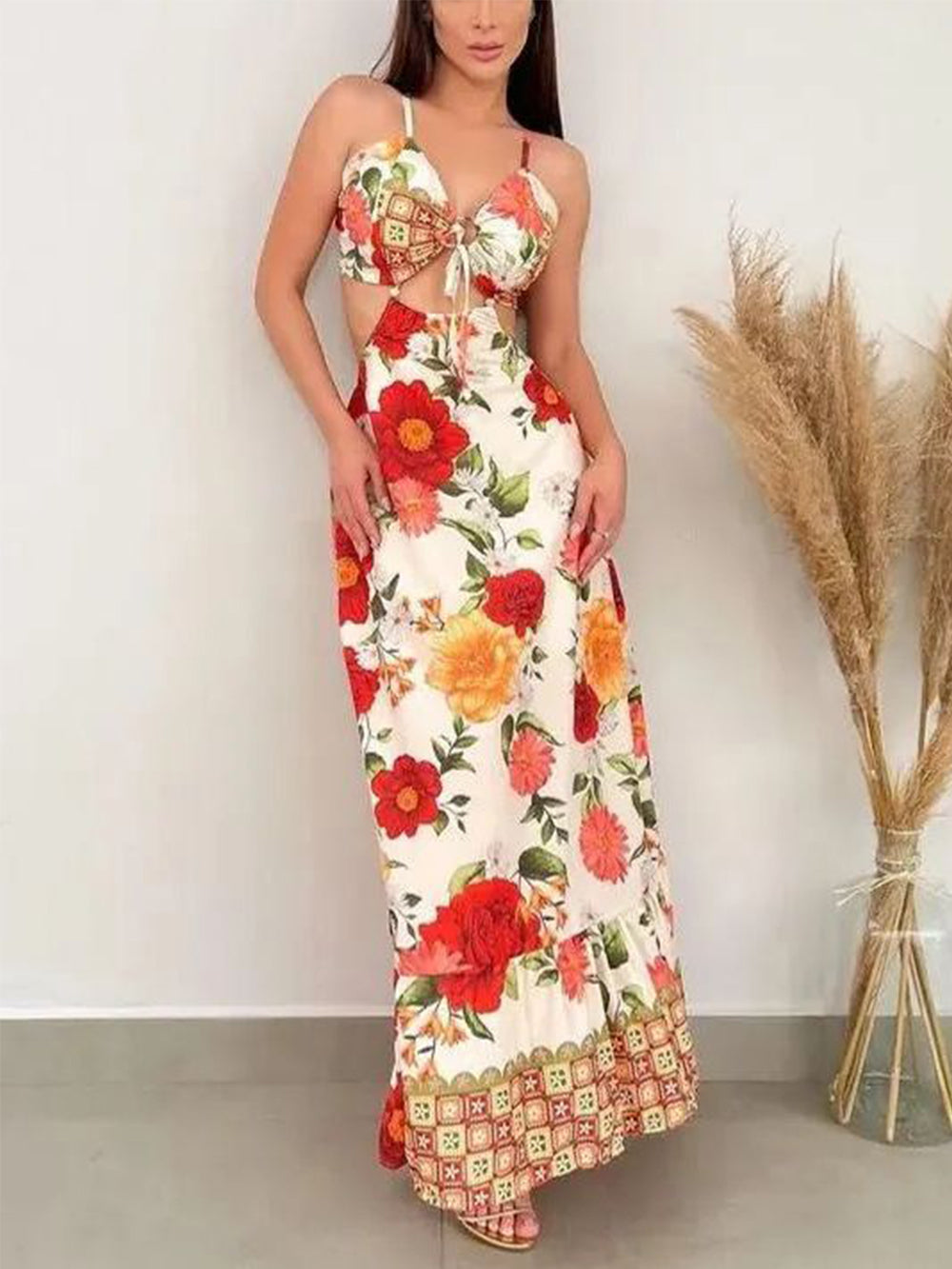 Sexy Hollow Backless Slim Print Dress-CALLISTARI