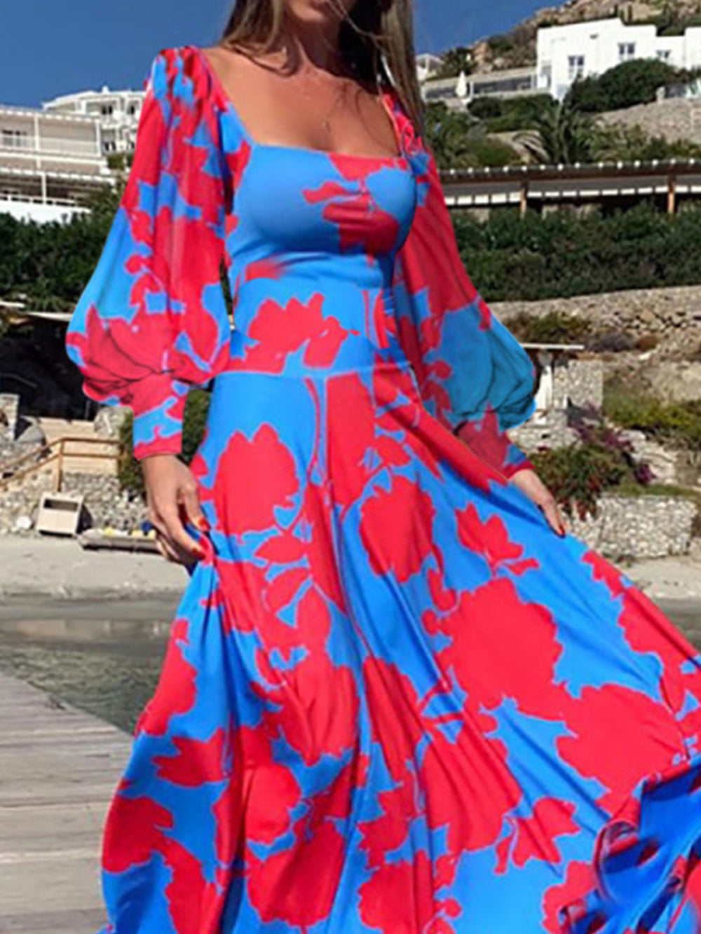 Lantern Sleeve Printed Dress-CALLISTARI