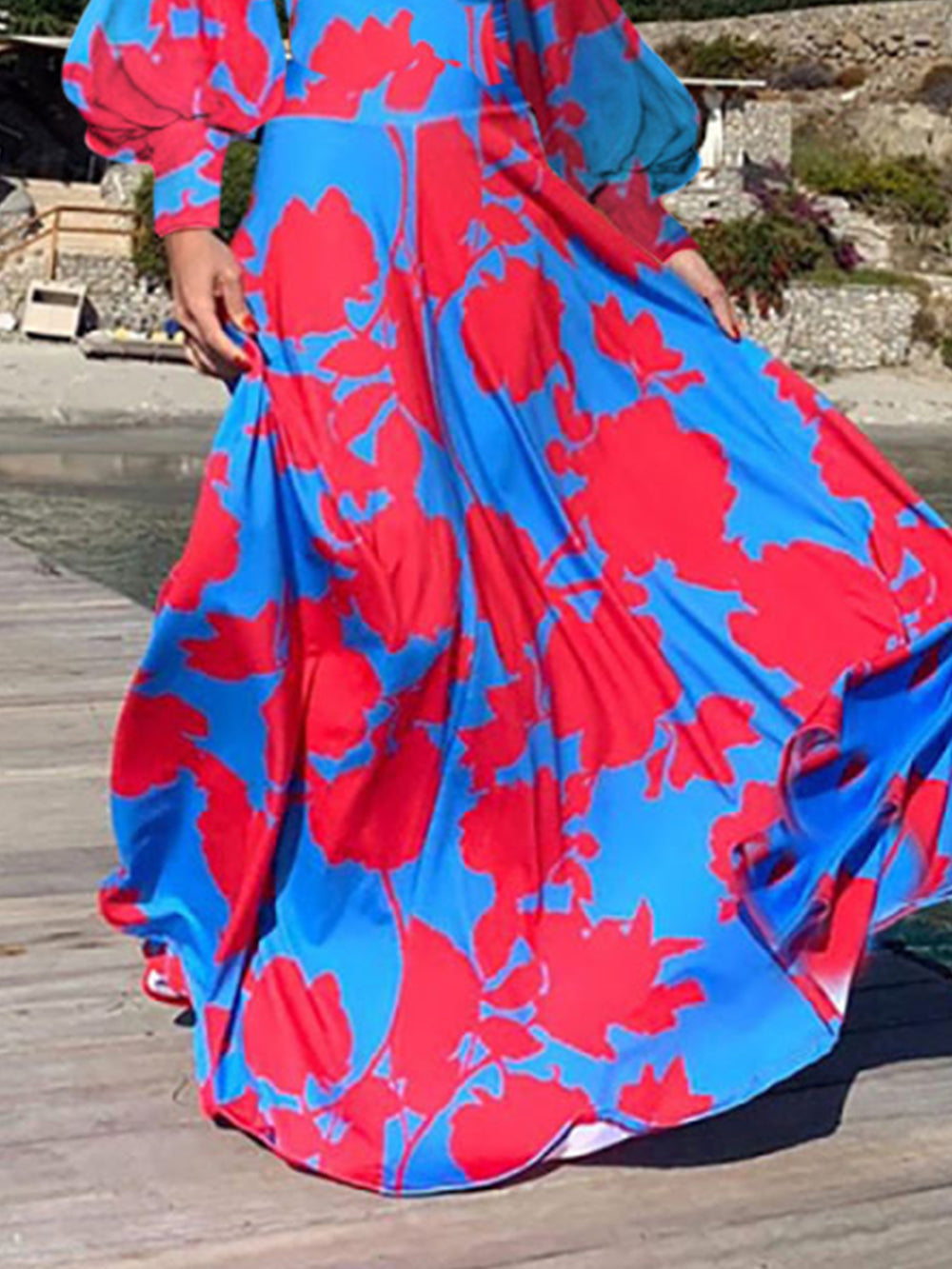 Lantern Sleeve Printed Dress-CALLISTARI