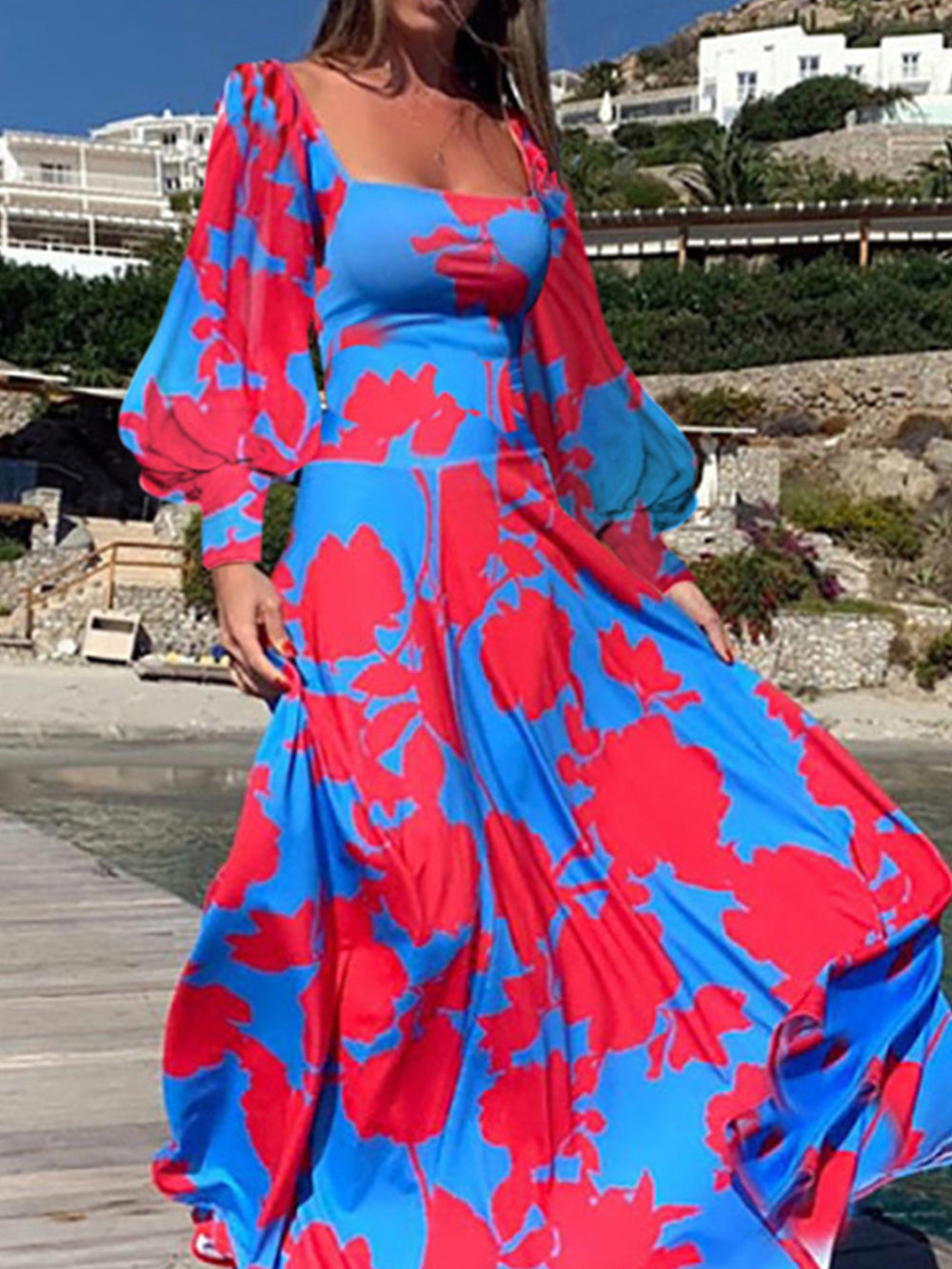 Lantern Sleeve Printed Dress-CALLISTARI