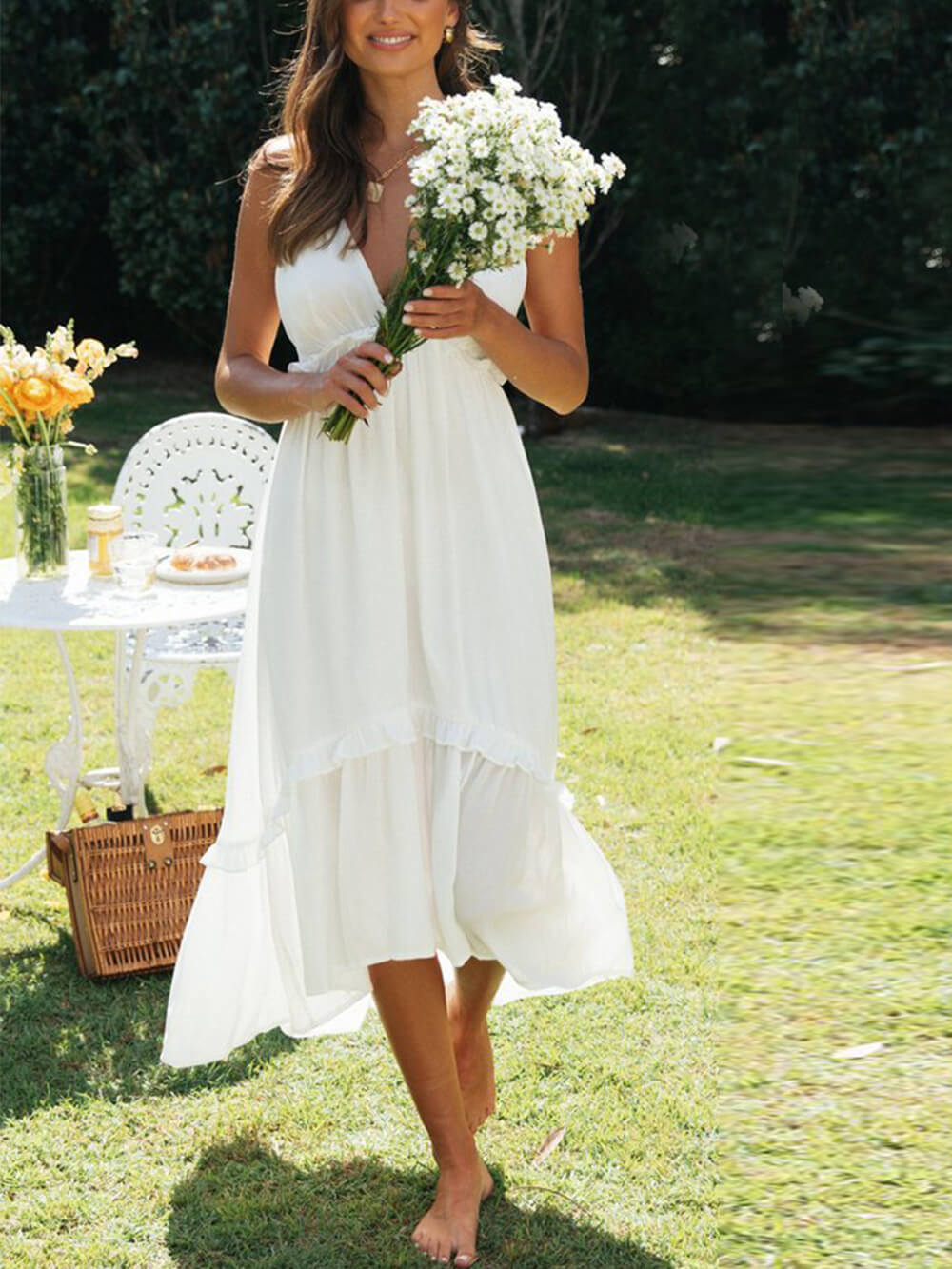 Chiffon Ruffle Midi Dress-CALLISTARI