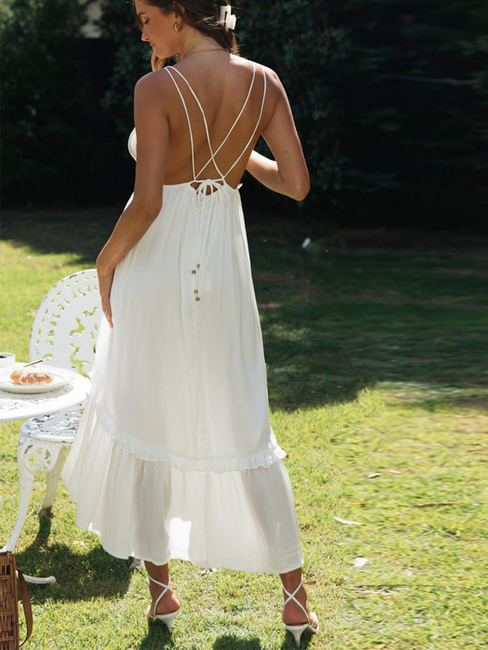 Chiffon Ruffle Midi Dress-CALLISTARI