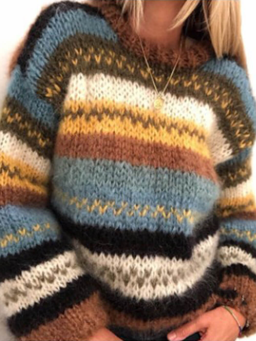 Rainbow Loose Casual Warm Knit Sweater-CALLISTARI