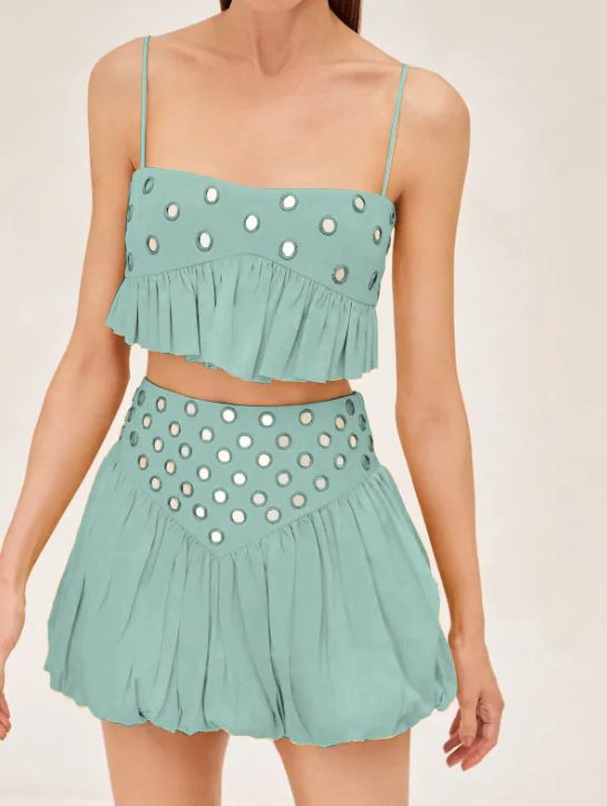 Callistari Cotton suspender mini mirror skirt set - handmade-CALLISTARI