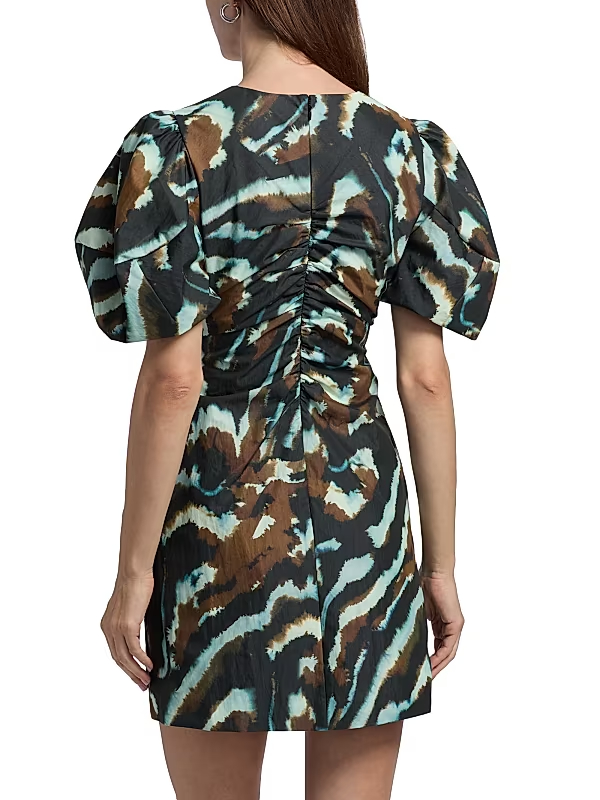 Tanner Animal-Printed Puff-Sleeve Minidress