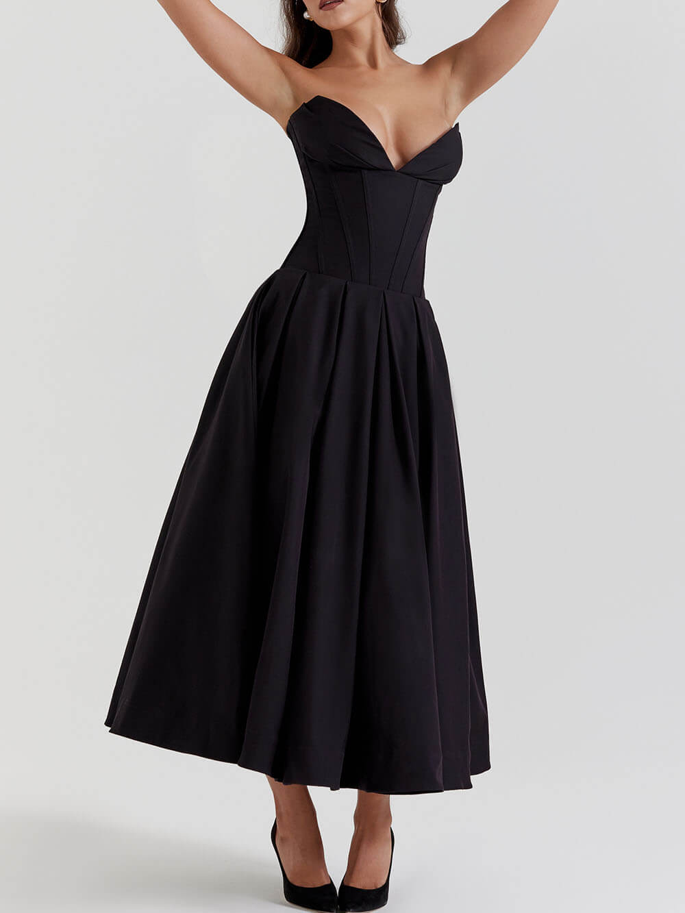 Black Strapless Midi Dress-CALLISTARI