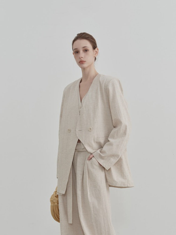 Casual Collarless Linen Blazer-CALLISTARI