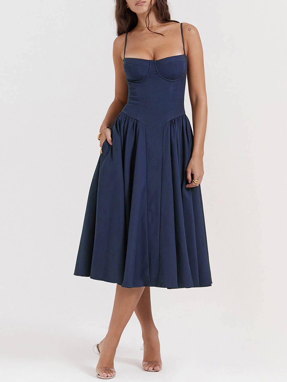 V-Neck Strapless Midi Dress-CALLISTARI