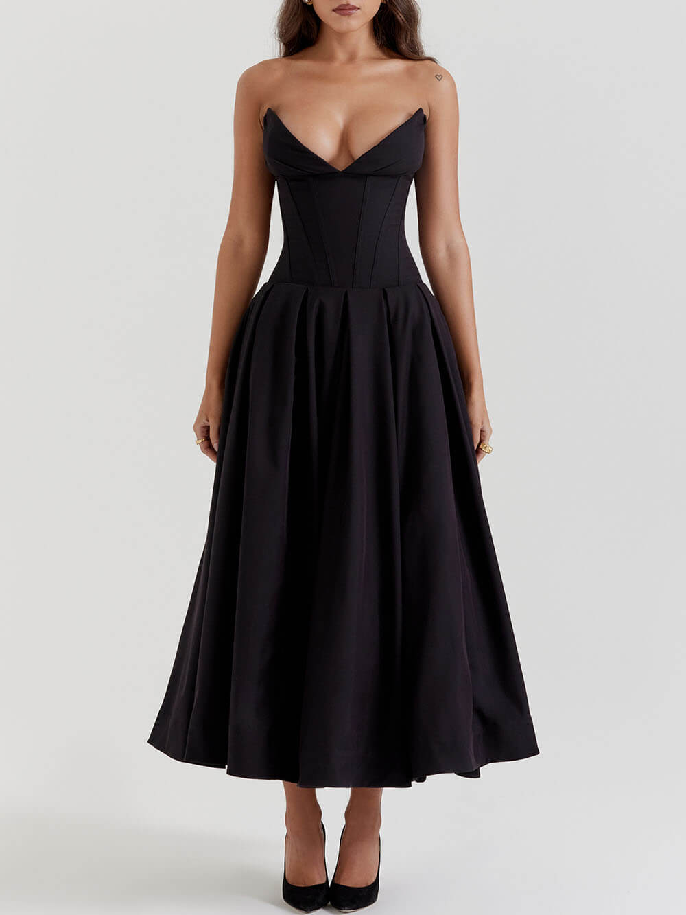 Black Strapless Midi Dress-CALLISTARI