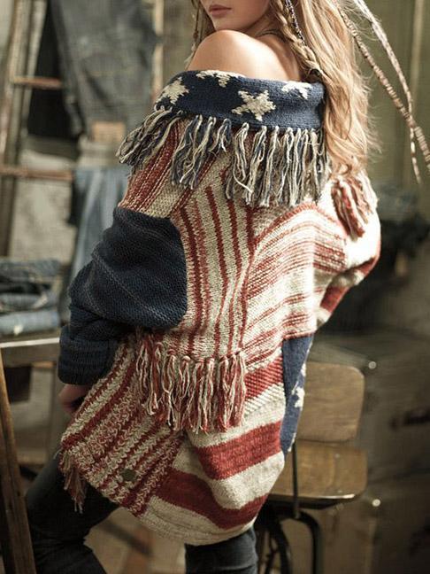 Knit Tassel Long Sleeve Cardigan Tops-CALLISTARI