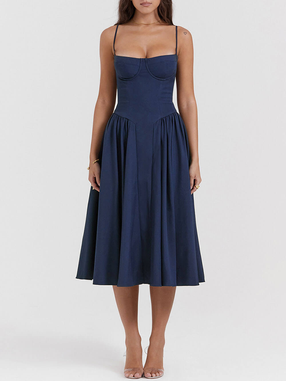 V-Neck Strapless Midi Dress-CALLISTARI