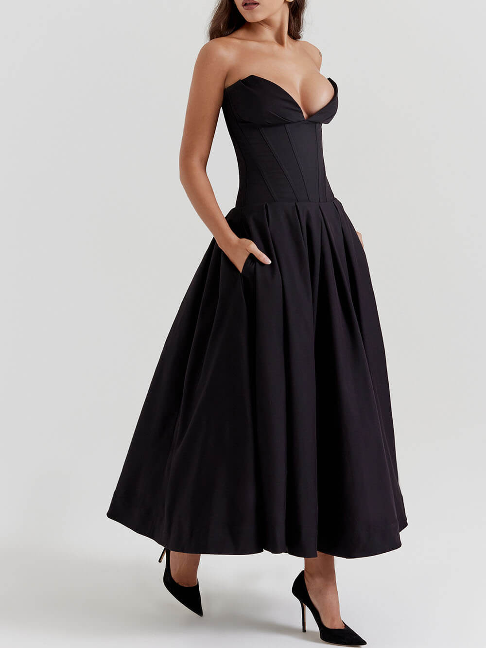 Black Strapless Midi Dress-CALLISTARI