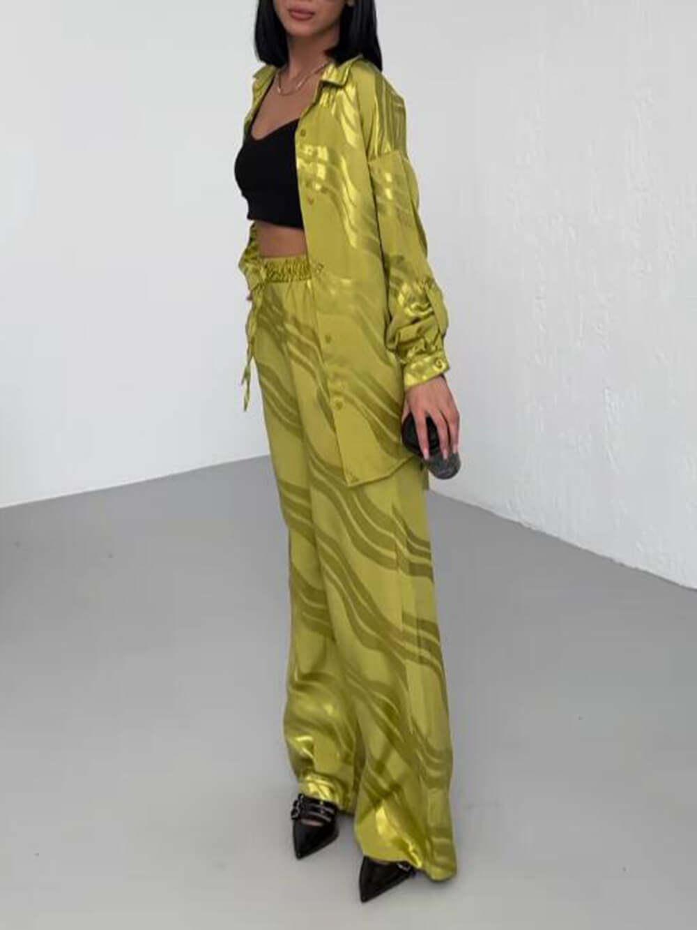 Callistari Unique Wave Print Loose Oversized Shirt-CALLISTARI