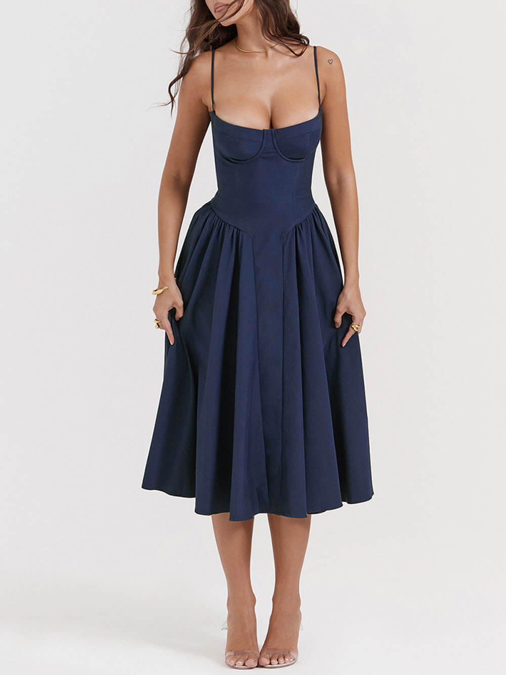 V-Neck Strapless Midi Dress-CALLISTARI