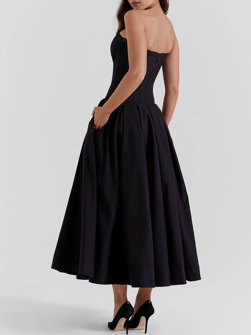 Black Strapless Midi Dress-CALLISTARI