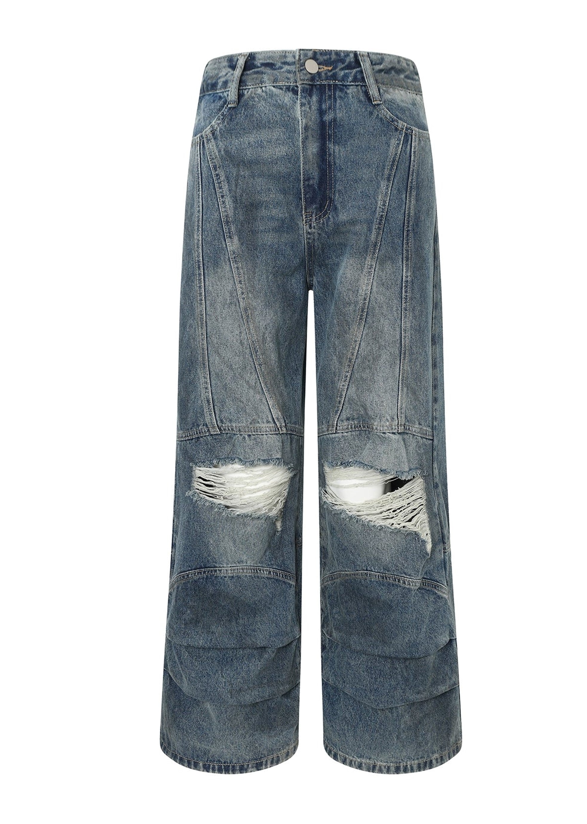 【MAXDSTR】Mid-length distressed dull blue wide denim pants  MD0160-CALLISTARI