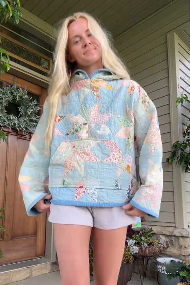 Colorful Floral Patchwork Print Quilted Hoodie-aritzao