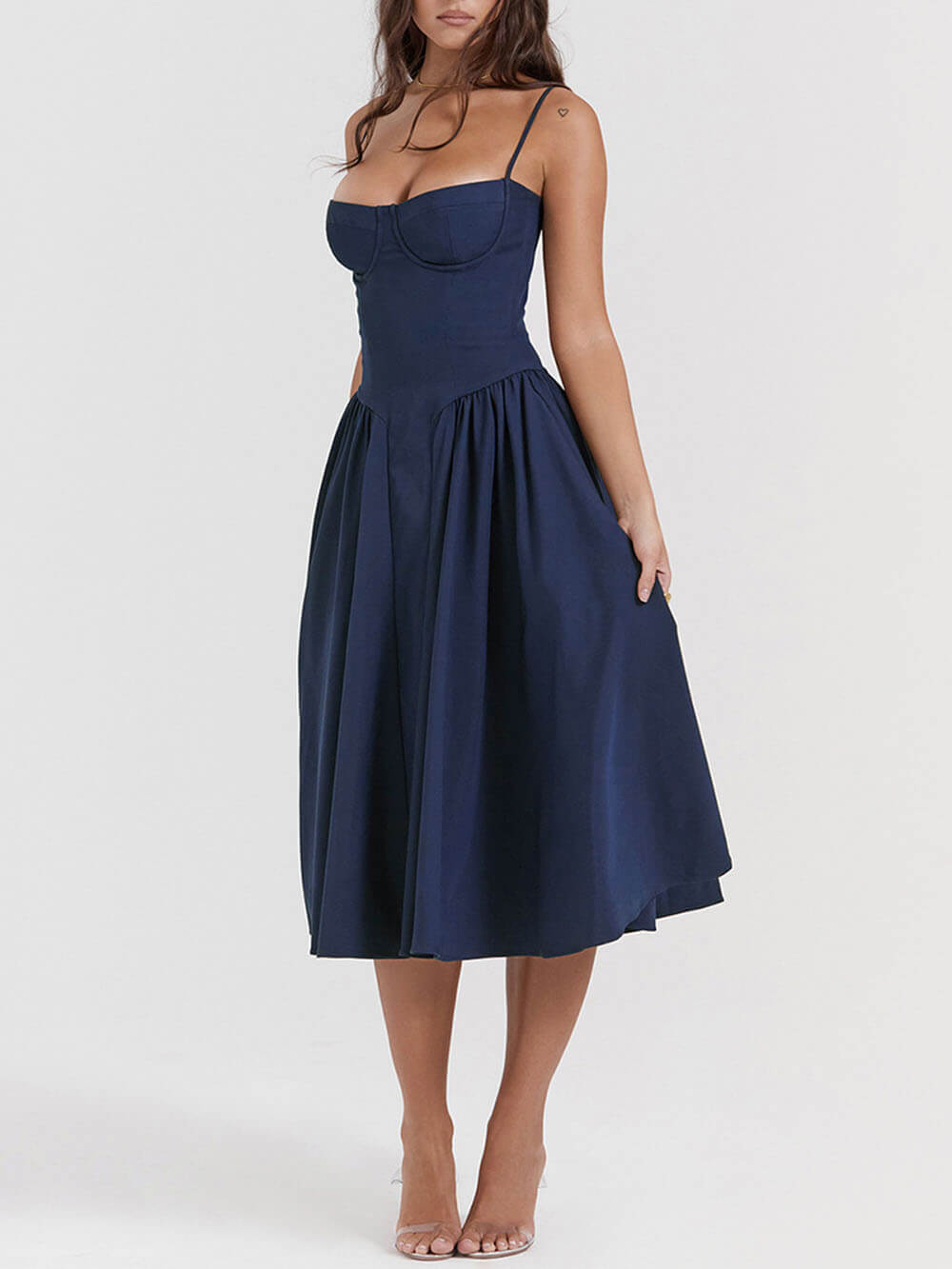 V-Neck Strapless Midi Dress-CALLISTARI
