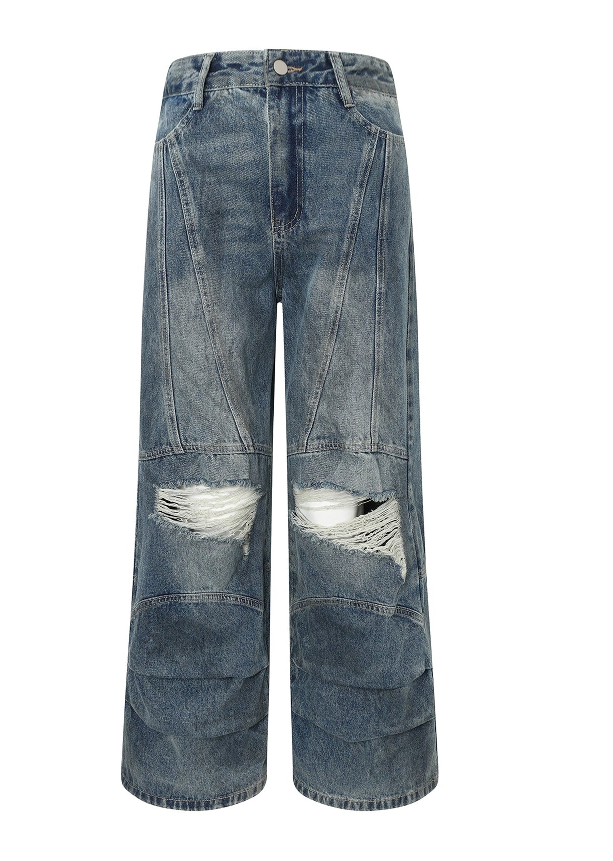 【MAXDSTR】Dull knee damage processing mid-light wide straight denim pants  MD0155-CALLISTARI